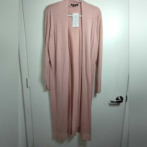 Roaman's (Size L 18/20) Pink Wool Blend LS Open Front Duster Cardigan (NEW-NWT) - Picture 2 of 9